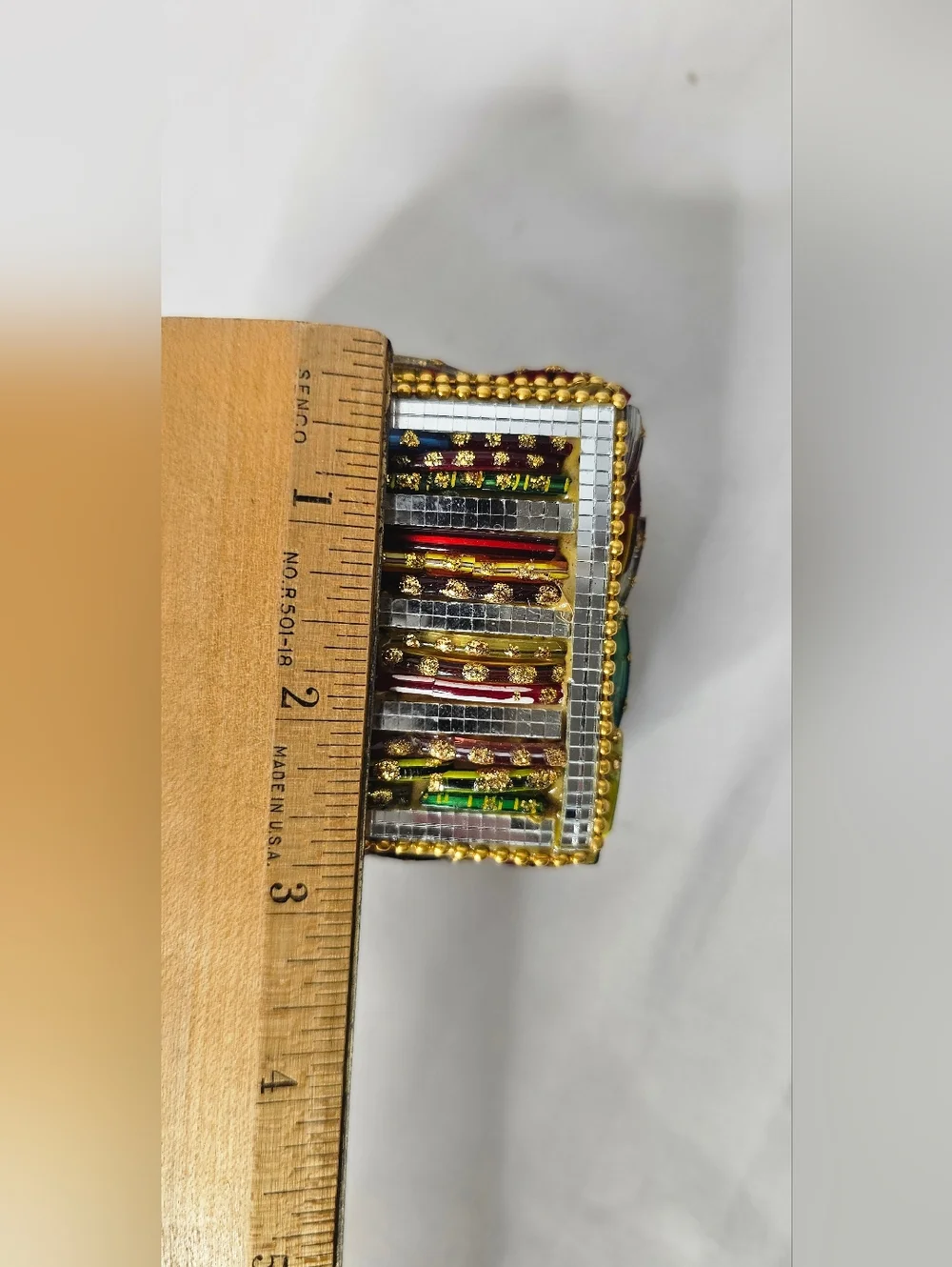 Two's Company Mosaic Glass Bangle Jewelry Box Multi-Color India Handmade 3x3